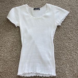White Ribbed Short Sleeve Brandy Melville Top